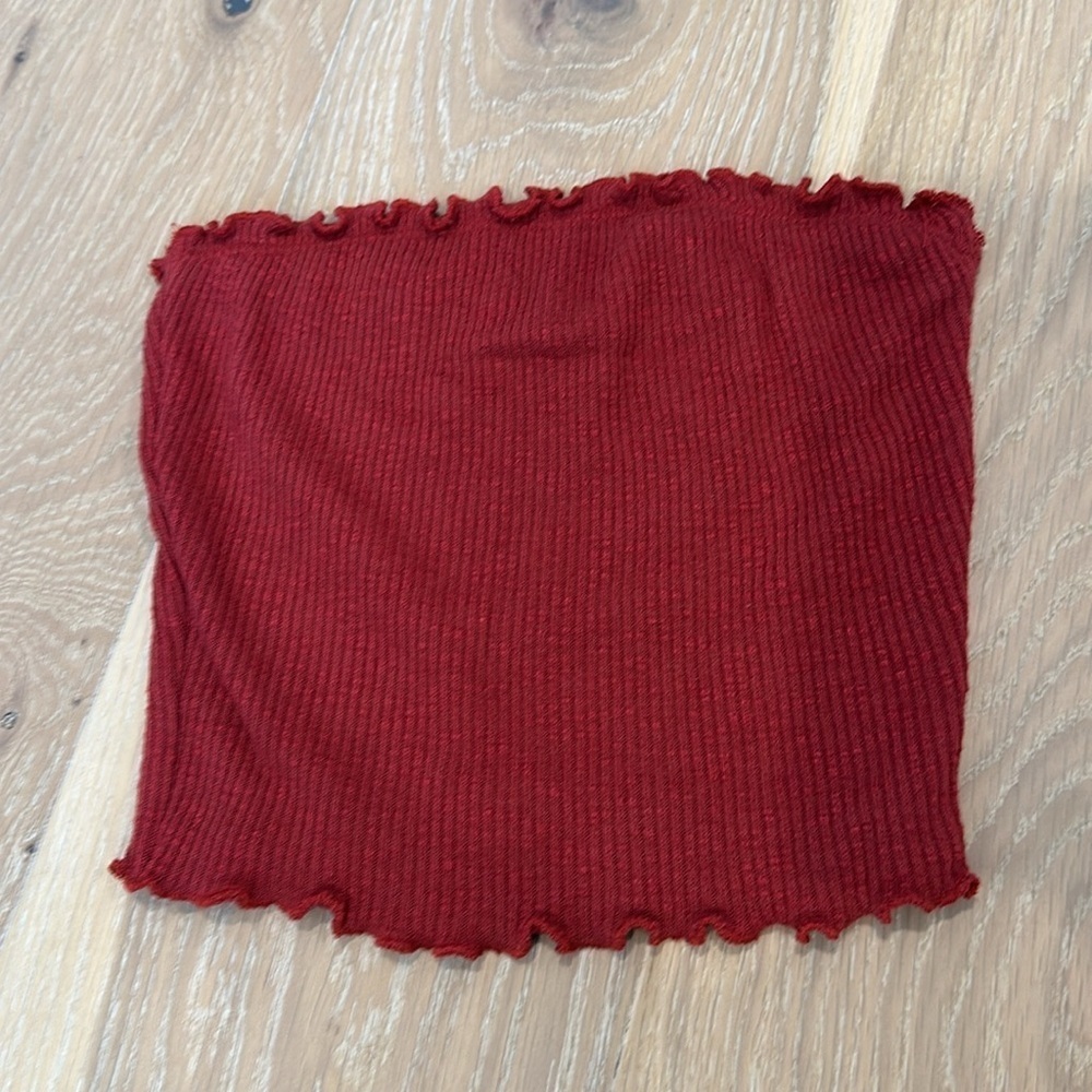 Women’s Red Tube Top Strapless Cropped Lettuce Edge Stretch Valentines Day Cute